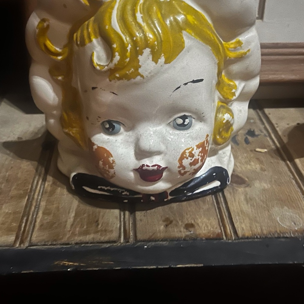 Vintage Ceramic Angel Head Figurine Bonnet Baby Planter